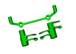 Steering bellcranks, drag link (green-anodized 6061-T6 aluminum)/ 5x8x2.5mm ball bearings (2)/ 6x10x3mm ball bearings (2)/ 3x11mm SS (with threadlock) (2)/ 3x18mm BCS (with threadlock) (2)/ 3x15mm BCS (with threadlock) (2)