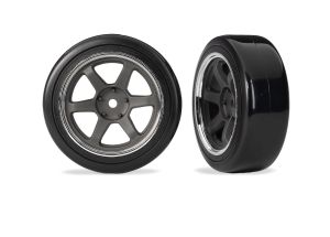 1.9" Gray 6-Spoke Front Wheels & Hard Drift Tires (2)