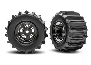 3.2" Funco Black Chrm Rear Wheels & Paddle Tires (2)