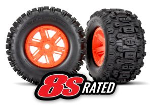 X-Maxx Orange Wheels w/ Sledgehammer Tires (2)