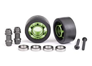 Green Aluminum Wheelie Bar Wheels w/ Hardware (2)