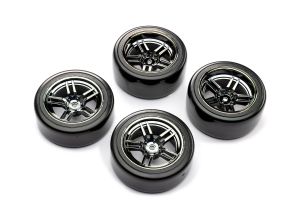 1.9" Black Chrome Split-Spoke Wheels & Drift Tires (4)