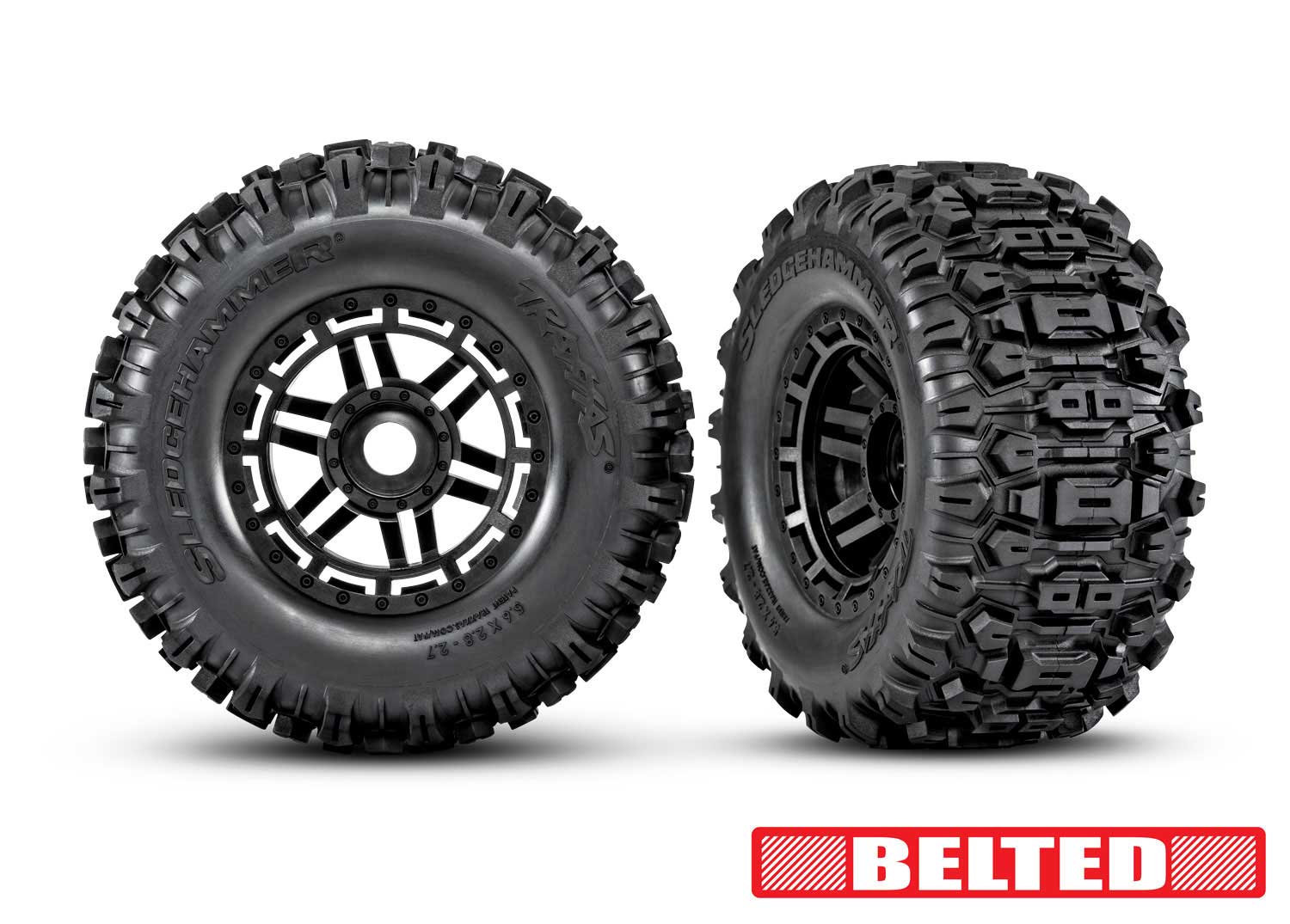 Maxx 2.8" Black Wheels & Belted Sledgehammer Tires (2), Part #8979