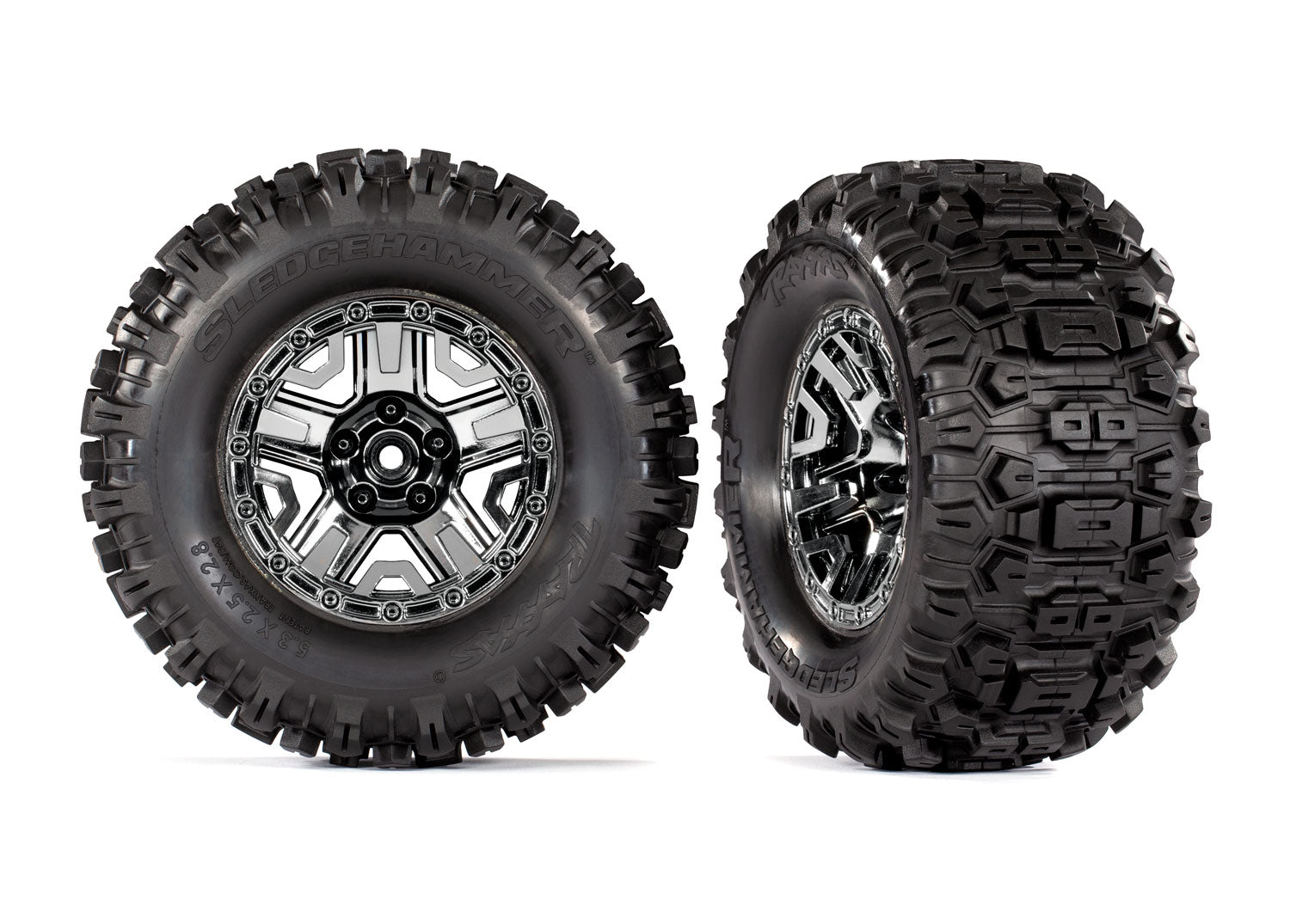 2.8" Black Chrome Wheels & Sledgehammer Tires (2), Part #9072