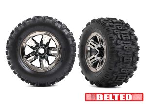3.8" Blk Chrome Wheels & Belted Sledgehammer Tires (2)