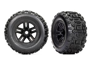 3.8" Black 5-Spoke Wheels & Sledgehammer Tires (2)
