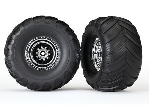 Monster Truck Chrome Wheels & Terra Groove Tires (2)