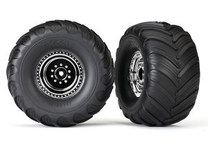 Monster Truck Chrome Wheels & Terra Groove Tires (2)