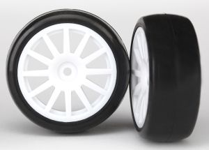 White 12-Spoke wheels w/ Slick Tires (2)