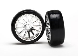 Chrome 12-Spoke wheels w/ Slick Tires (2)