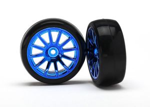 Blue Chrome 12-Spoke wheels w/ Slick Tires (2)
