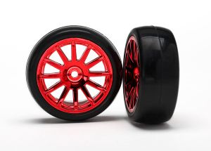 Red Chrome 12-Spoke wheels w/ Slick Tires (2)