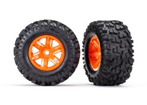 X-Maxx Orange Wheels w/ Maxx AT Tires (2)
