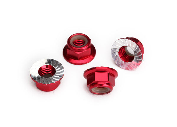 5 mm Red Aluminum Serrated Lock Nuts (4), 8447R